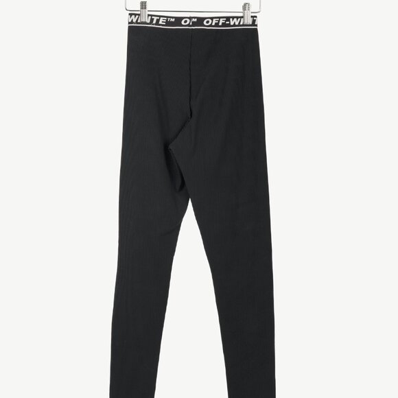 Off-White Black Logo-Waistband Ribbed Leggings - Picture 2 of 11